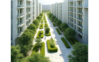 Modernus urbanistinis miesto planas su parkais mobiliajame