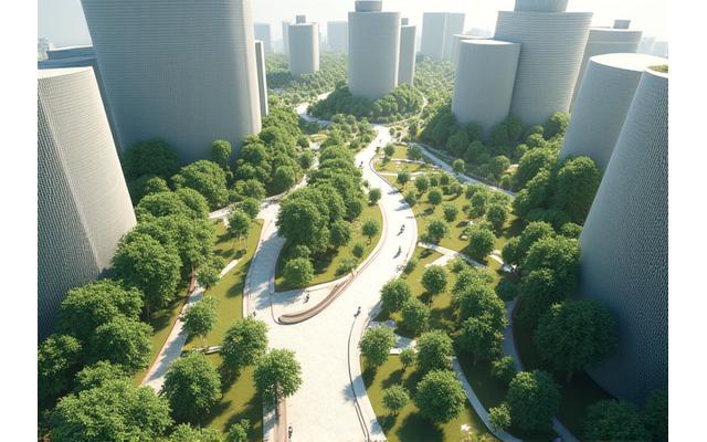 Modernus urbanistinis miesto planas su parkais